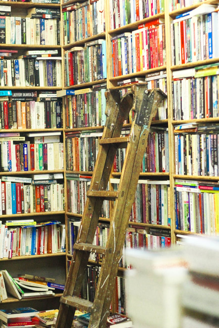 a ladder in a library