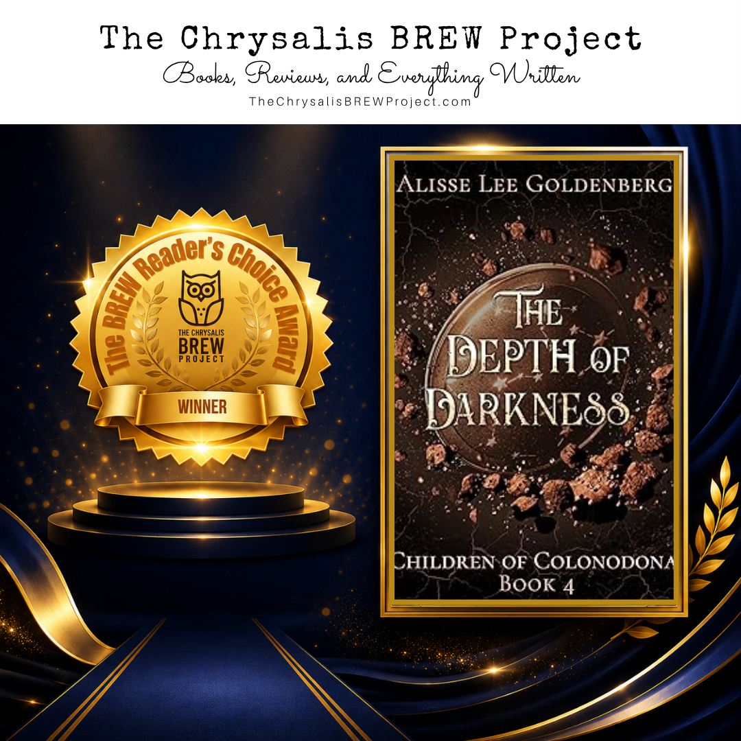 Award winning book cover for 'The Depth of Darkness' by Alisse Lee Goldenberg, featuring a gold medal on an elegant backdrop.