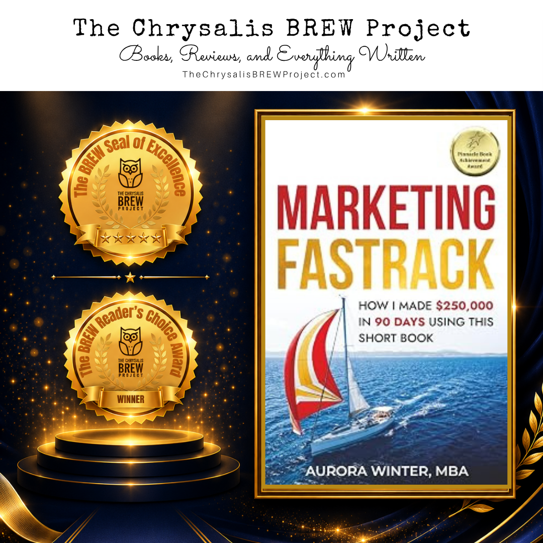 Cover image of "MARKETING FASTRACK" by Aurora Winter, featuring accolades and a sailboat on water.